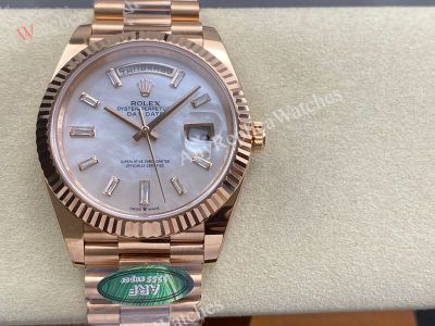 AR Factory Rolex Daydate 40*12.2mm 3255 Movement White MOP Face Baguette Markers Watch